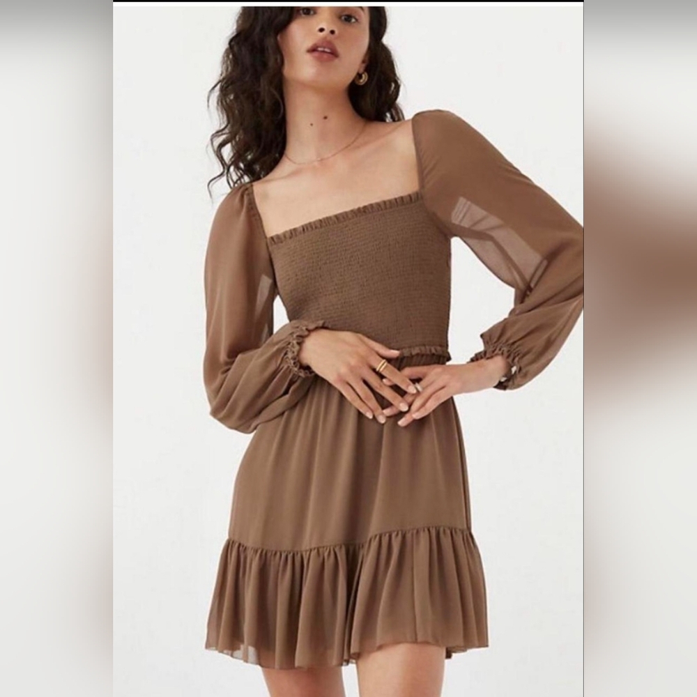 Elegant Brown Long Sleeve Dress